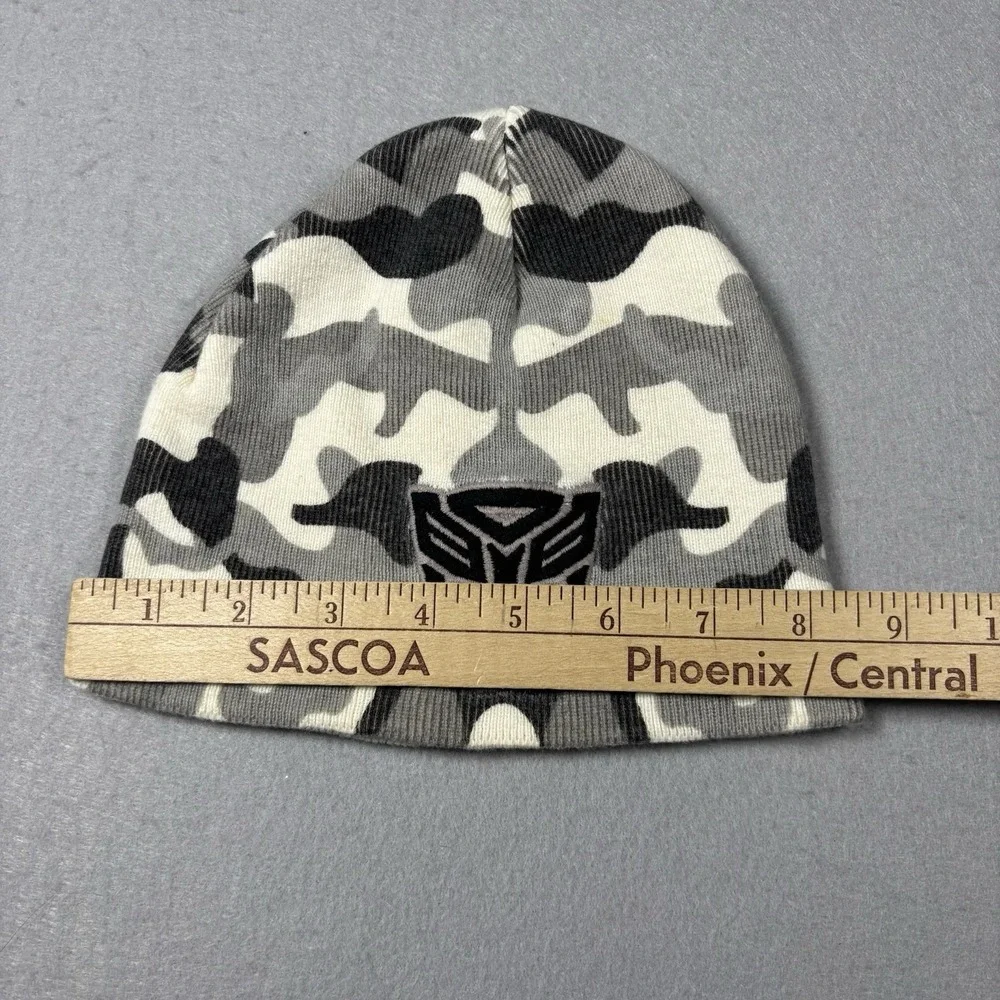Transformers Gray White Camouflage Knit Hat Cap Boys Youth Size Stitched‎ Logo